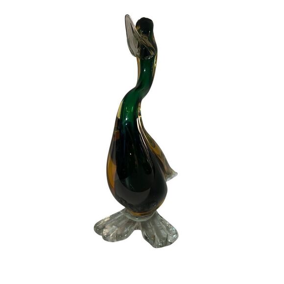 9” Handblown Murano Art Glass Vintage Green & Amber Duck Figurine - Picture 3 of 8